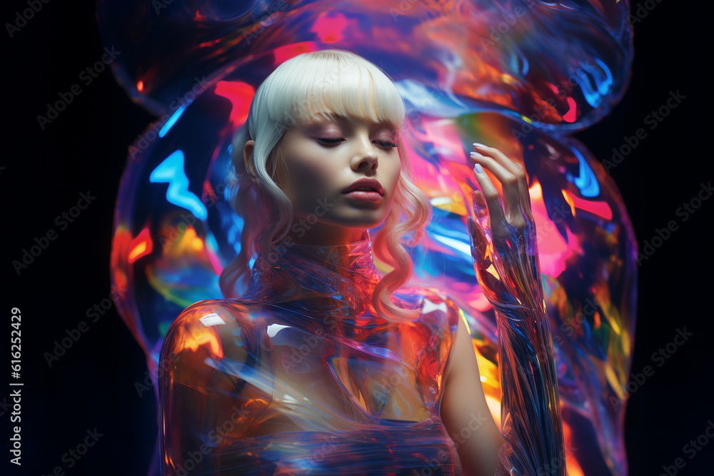 Fototapeta premium holographic woman Generative AI