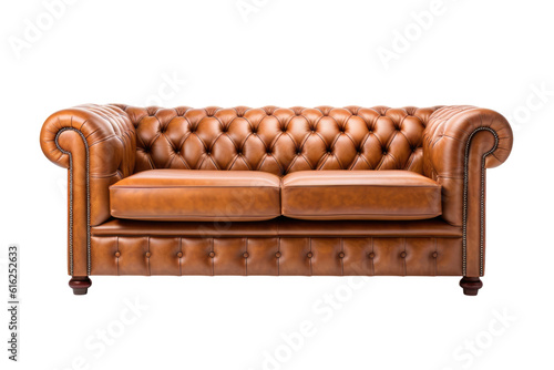 brown leather chesterfield sofa isolated on a transparent background, generative ai