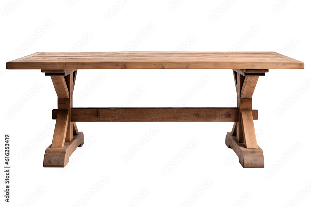 trestle dining table isolated on a transparent background, generative ai trestle dining table isolated on a transparent background, generative ai