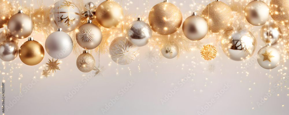 Christmas balls and glitter banner background - festive celebration theme Christmas balls and glitter banner background - festive celebration theme