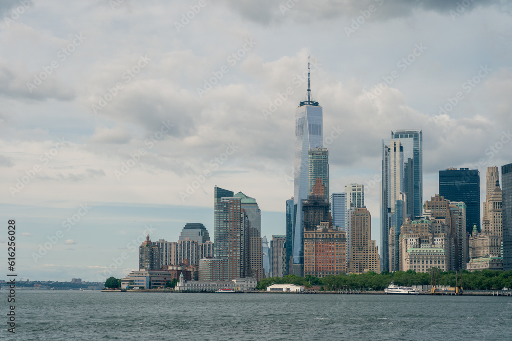 Lower Manhattan from the Hudson River on a Partly Cloudy Day