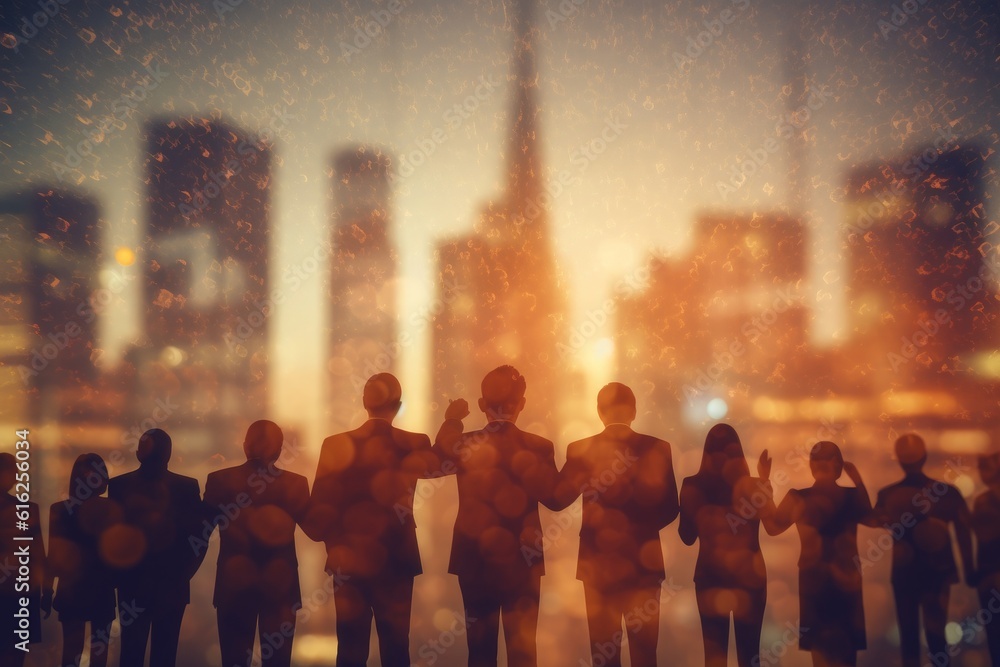 Double exposure image of many business people conference group meeting ...