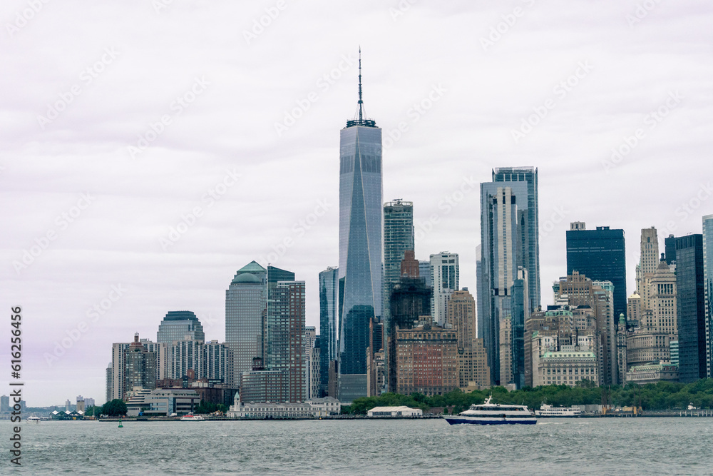 Lower Manhattan from the Hudson River on a Partly Cloudy Day