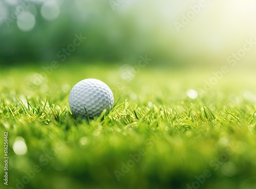 Golf ball on the green grass golf course created with Generative AI technology