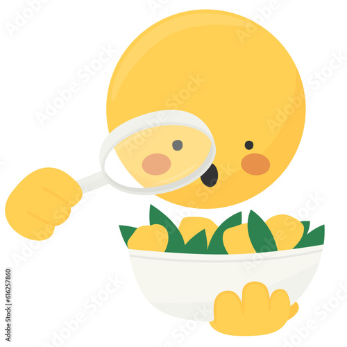 Emoji face checking the dish with a magnifying glass. Obsessive picky perfectionist emoticon with a food plate in his hand
Diet, anorexia, orthorexia, eating disorder, Healthy eating obsession concept