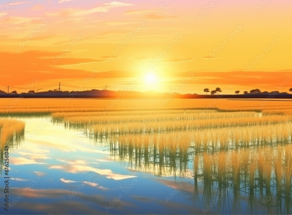 Obraz premium Rice field created with Generative AI technology