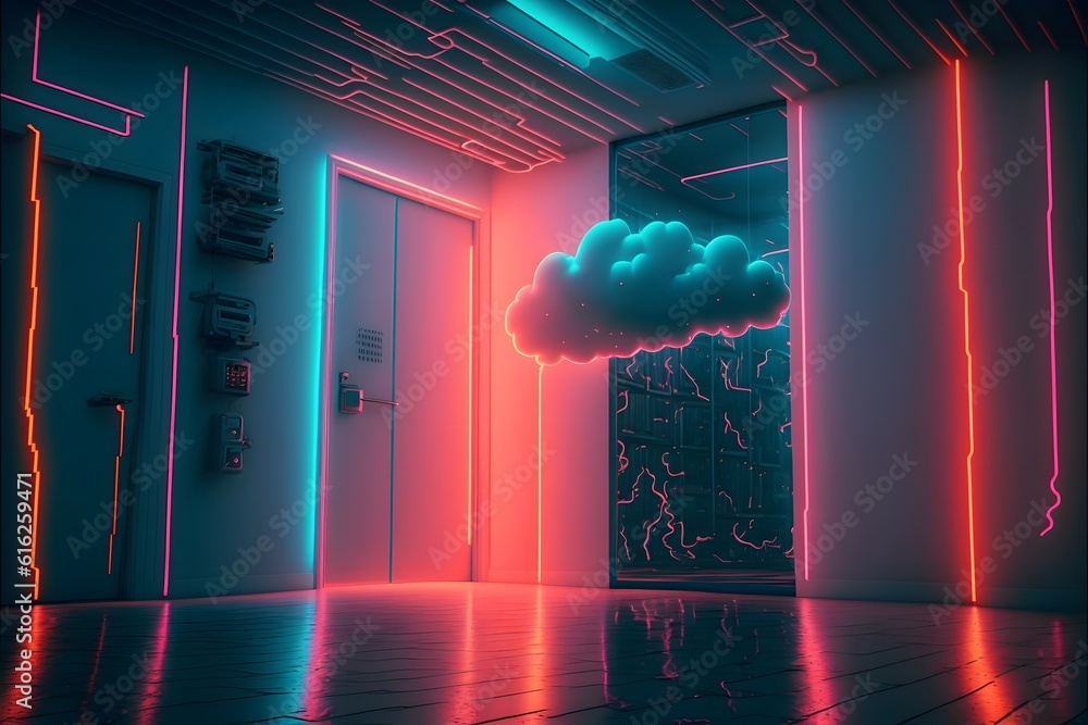 Foto de neon Cloud in sever room. Realistic, highly detailed, rendered