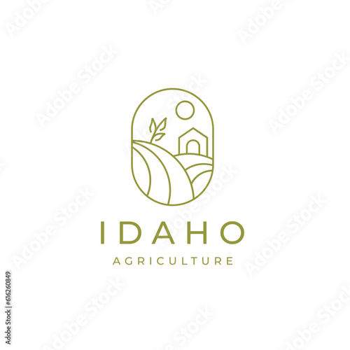 Minimalist Line art harvest farm logo. Agriculture farm line badge logo design inspiration