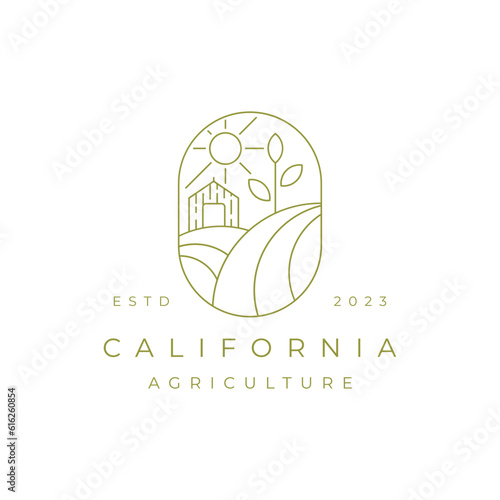 Minimalist Line art harvest farm logo. Agriculture farm line badge logo design inspiration