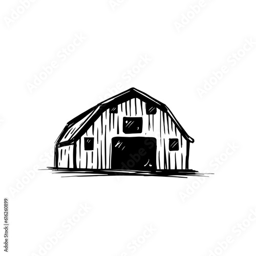 Vintage hand drawn farm barn logo design - barn wood building house farm cow cattle logo design inspiration