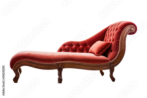 Slika na platnu red chaise lounge isolated on a transparent background, generative ai