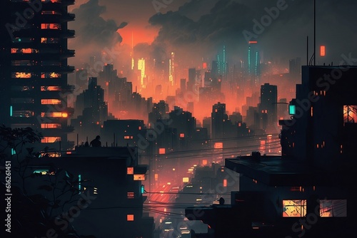 Illustration of an Asian cyber city of the future