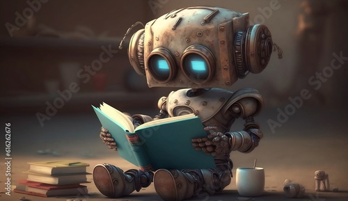 Little robot is reading a book