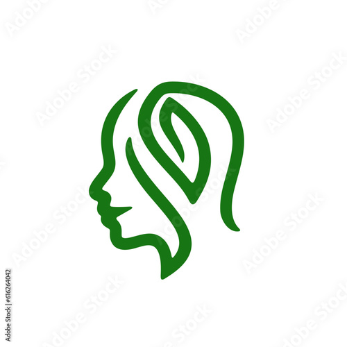 Human head with leaf nature natural air logo design vector icon illustration