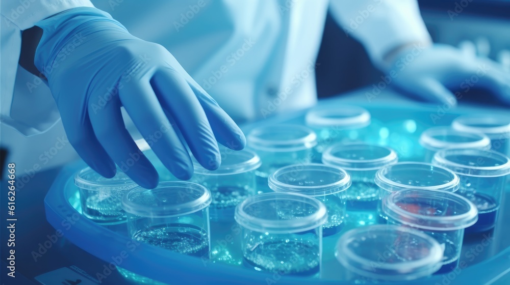 Fototapeta premium A laboratory technician makes microscopic bacteriological examination with the reagents. Work in microlaboratories