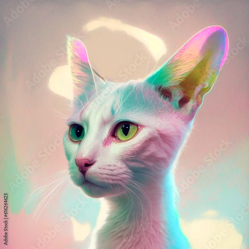 White cat in pastel pink colors, generated by Ai © Елизавета Бугаева