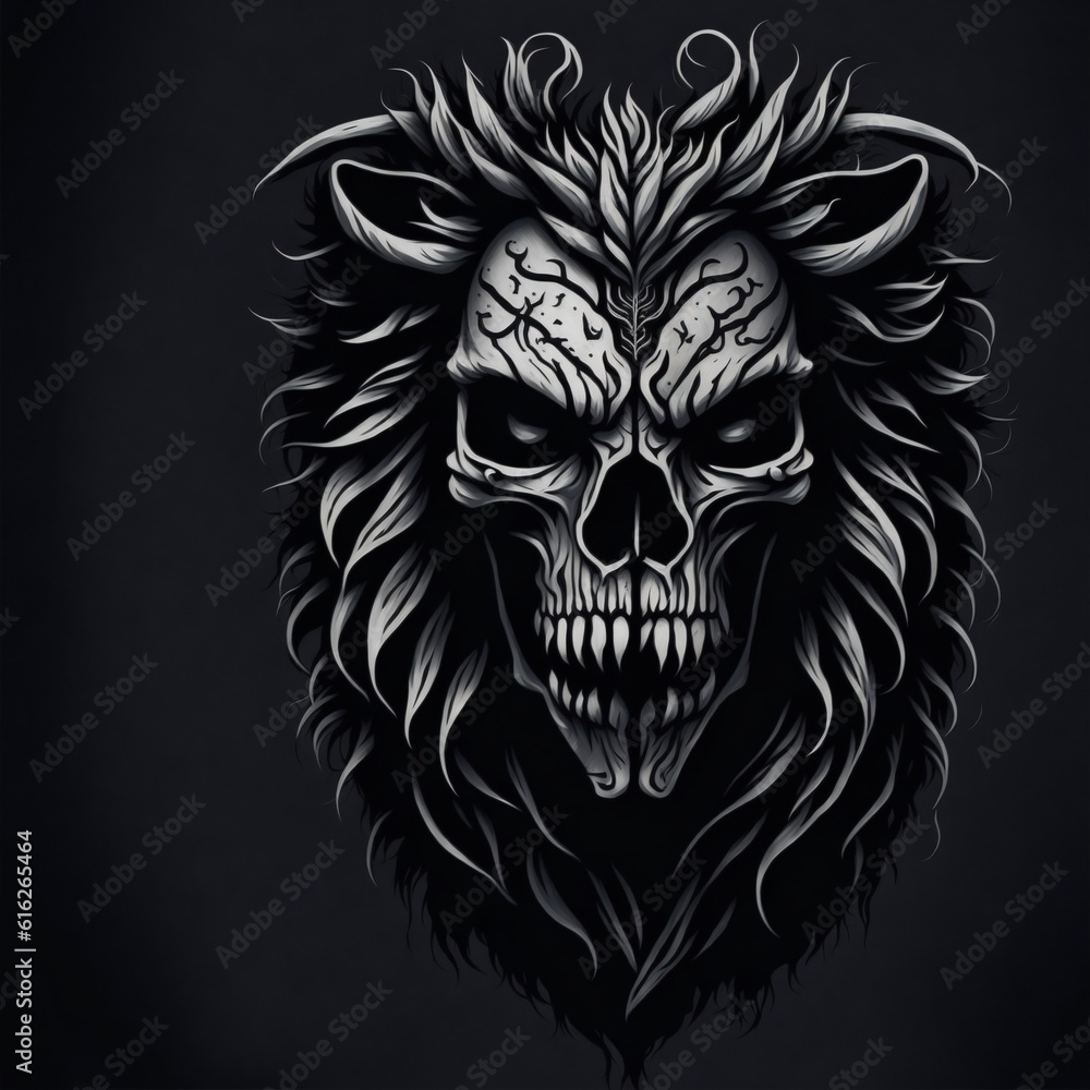 lion tattoo skull mask, generative ai