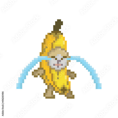 banana cat crying, pixel art meme