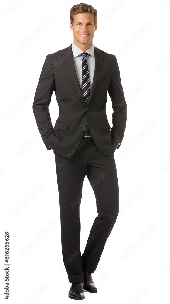 Isolated handsome young man with blonde hair wearing a black suit, smiling and standing, cutout on transparent background, ready for architectural visualisation.
Isolated handsome young man with blonde hair wearing a black suit, smiling and standing, cutout on transparent background, ready for architectural visualisation.