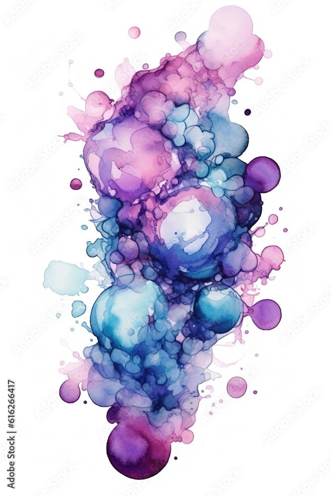 Fototapeta premium Cluster of amethyst and sky blue bubbles alcohol ink