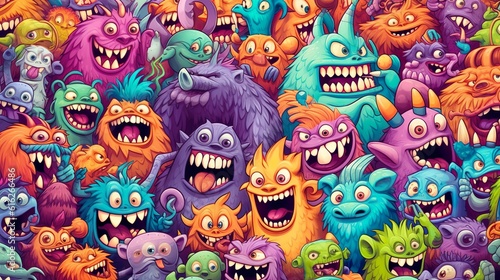 Cartoon monster characters seamless pattern vector
