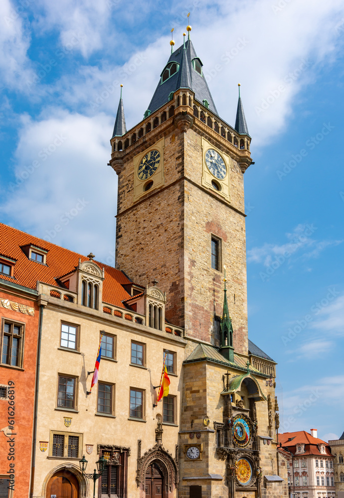 City Hall tower with Astronomical clock on Old Town square, Prague, Czech Republic