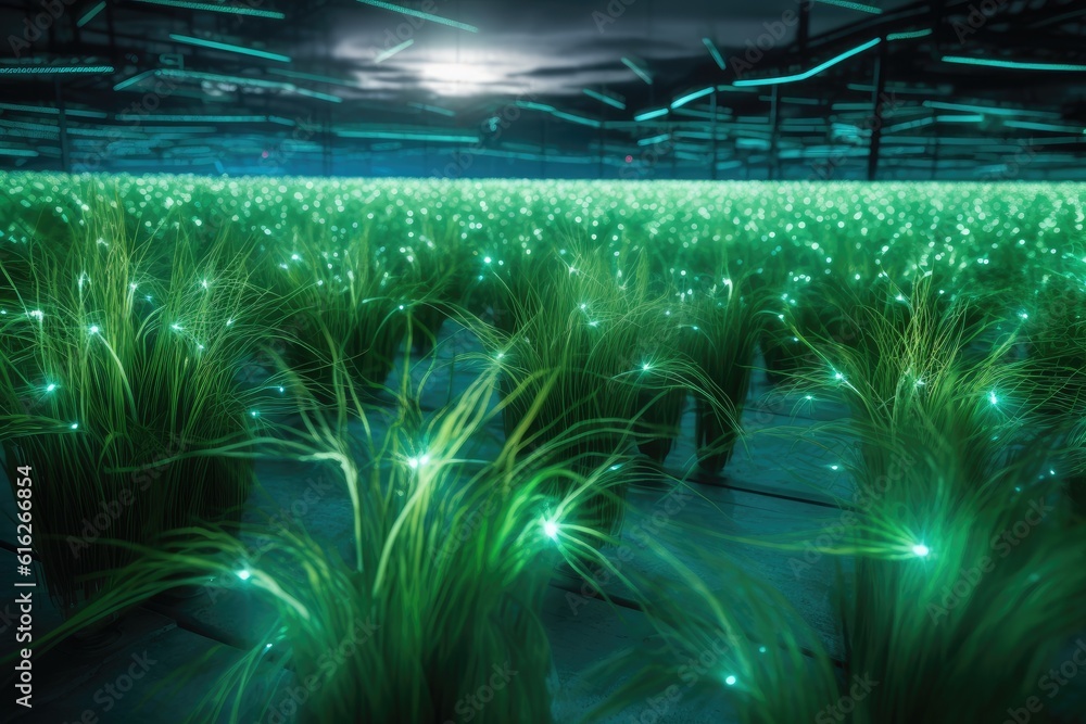 Illustration of an illuminated grass field at night Illustration of an illuminated grass field at night