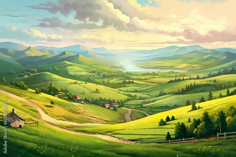 mountainous scenery in spring with grassy hills