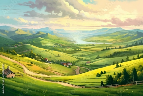 mountainous scenery in spring with grassy hills © Yzid ART