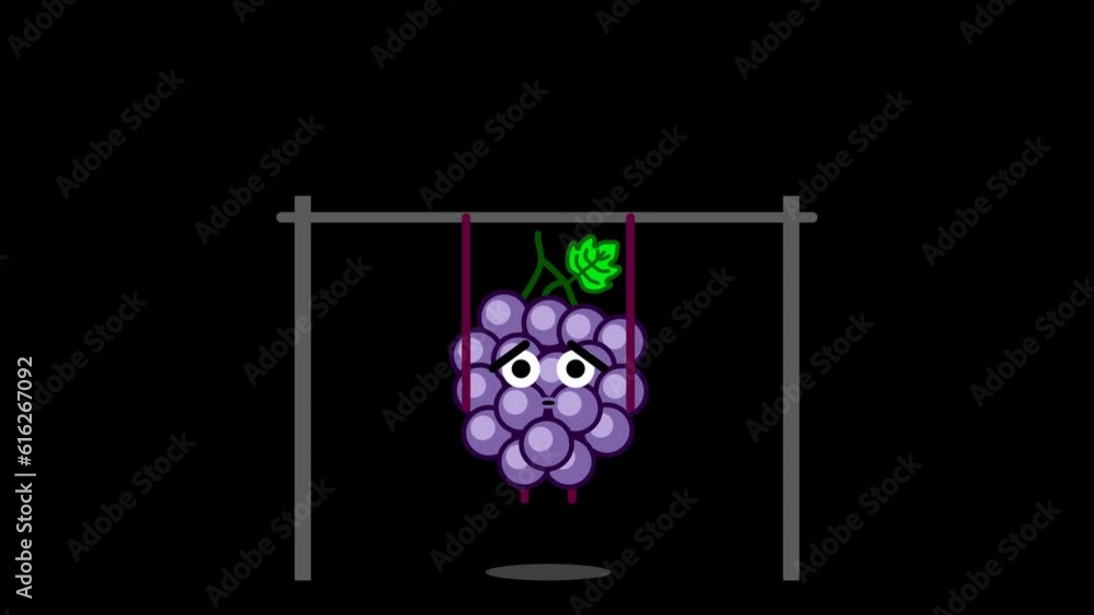 Grape Fruit Doing Pull-Ups Exercise, Bodybuilding Cartoon Character Grape Fruit Doing Pull-Ups Exercise, Bodybuilding Cartoon Character