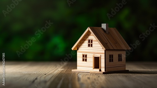 Wooden house model on wood background a symbol © Yzid ART