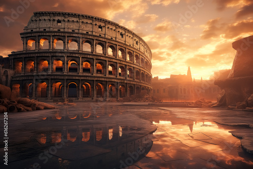 Print op canvas The Roman colosseum at sunset in Rome, Italy