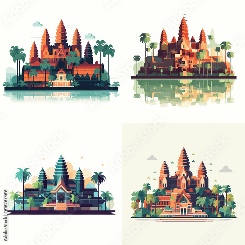 Angkor Siem Reap temple complex of Cambodia vector set isolated