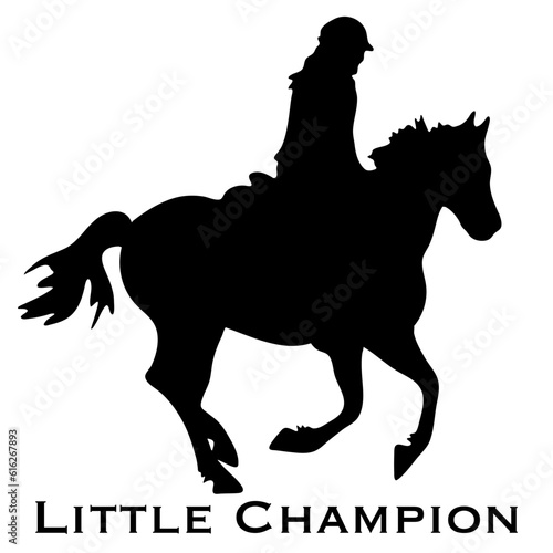 Vector black and white silhouette ready to print: horse and his rider galloping