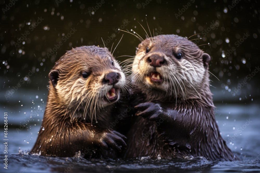 Obraz premium Playful Otter Families
