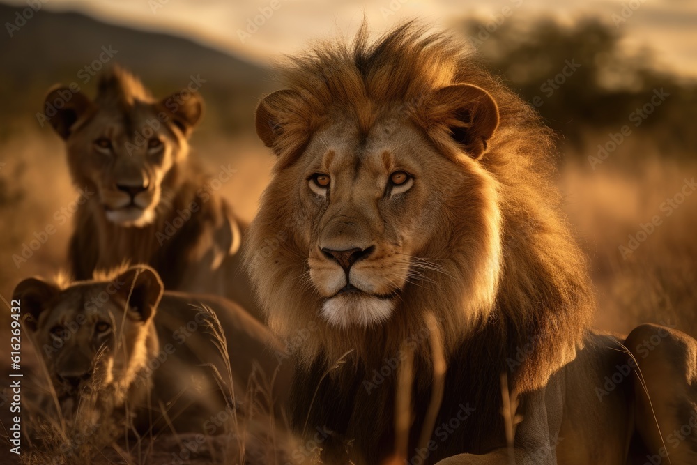 Majestic Lions in the African savannah Majestic Lions in the African savannah