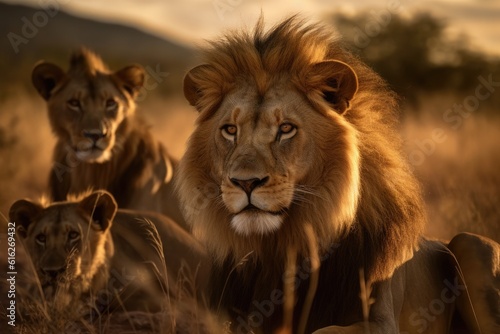 Majestic Lions in the African savannah © mindscapephotos