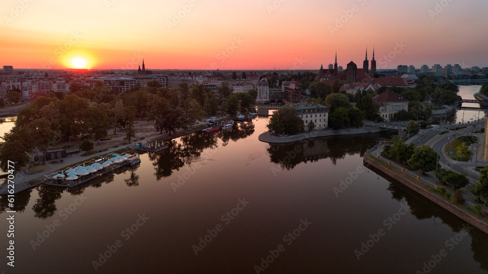 Wroclaw view of the city at sunrise.