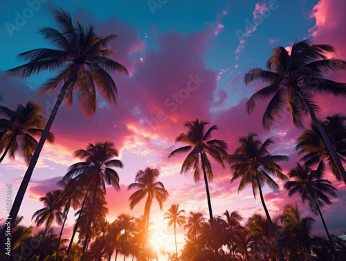 Tropical Palms Vibrant Sky created with Generative AI Technology, ai, generative