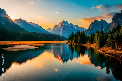sunrise over the lakegenerated by AI technology  © zaroosh