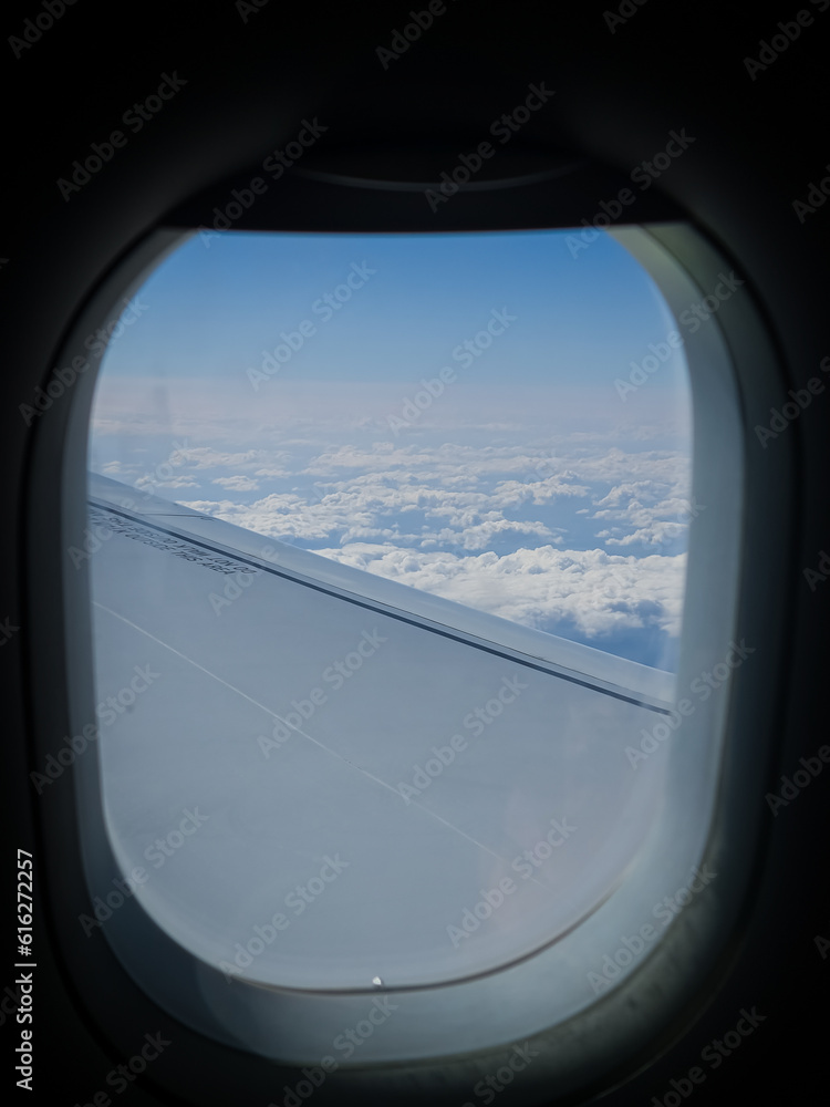 Window of plane with views Window of plane with views