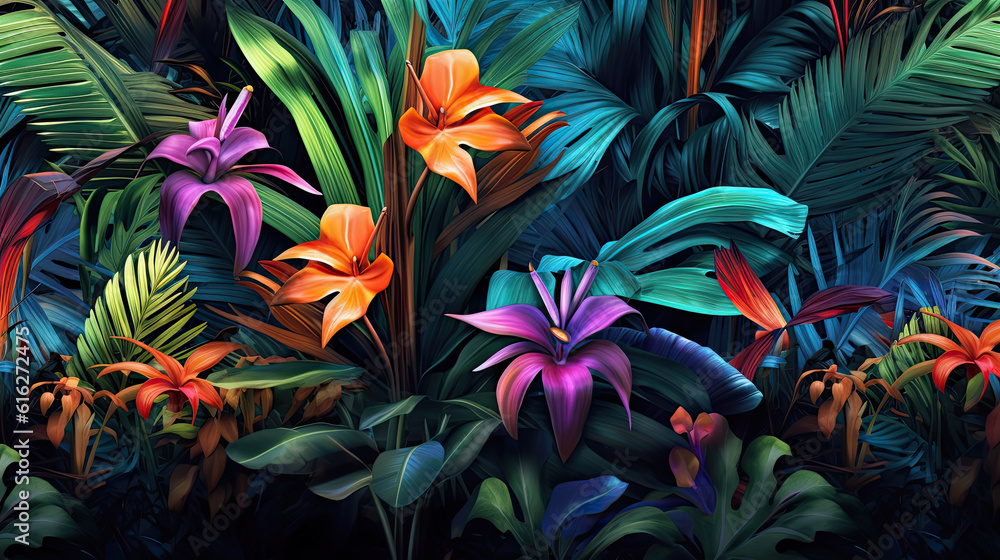 Design with exotic flowers, generative ai