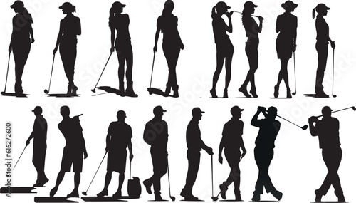 Collection of Golf Player Female and male  Silhouettes