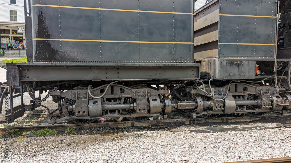 Close Up View of a Antique Shay Steam Locomotive's Running Gears as it's Warming Up For Days Work Close Up View of a Antique Shay Steam Locomotive's Running Gears as it's Warming Up For Days Work