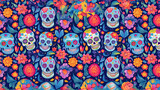 Background with colored skulls for the day of the dead, generative ai 