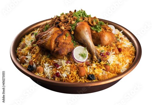 Hyderabadi byriani on transparent background. Generative AI.