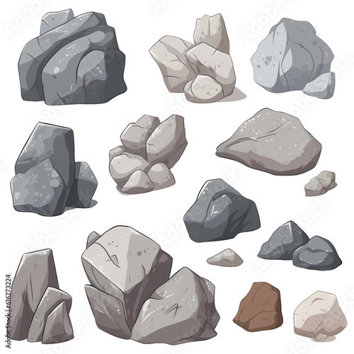 Image of stones or rubble pile. Isolated gray rough granite.