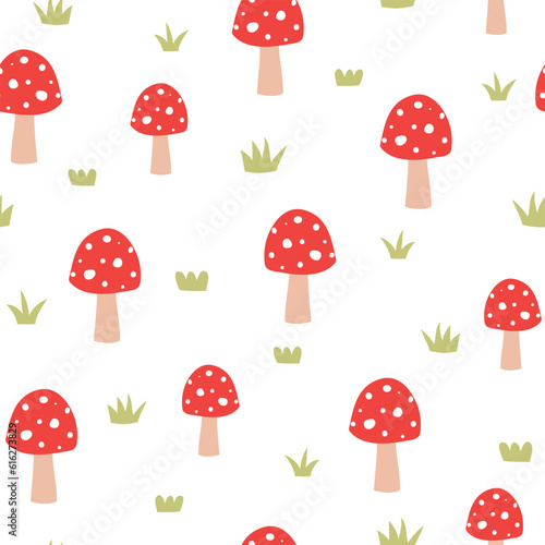 Seamless pattern with mushrooms. Autumn pattern on white background. Vector illustration. It can be used for wallpapers, wrapping, cards, patterns for clothes and other.