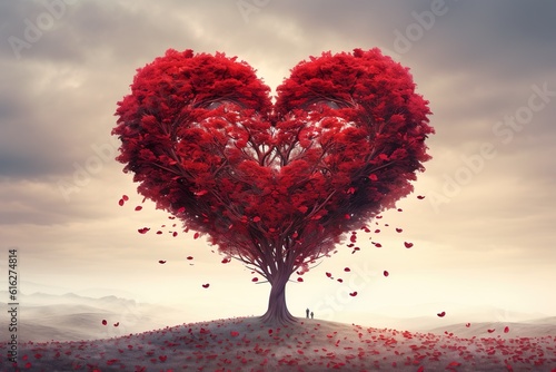 Red heart shaped tree   Generative AI
