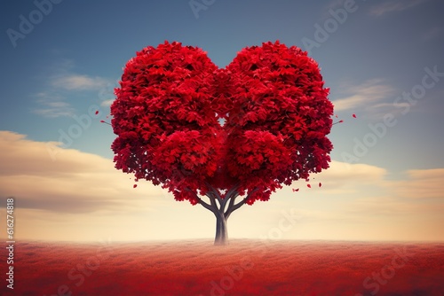 Red heart shaped tree   Generative AI © Kay